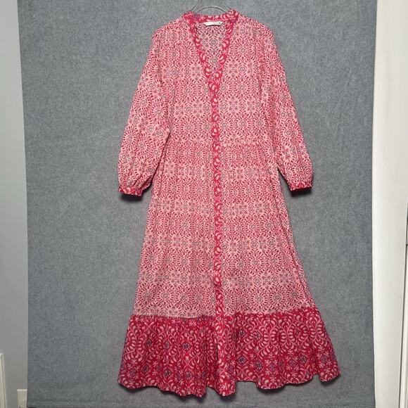 Zara Dresses & Skirts - Zara pink floral print cotton tiered midi shirt dress Size XS Size 2